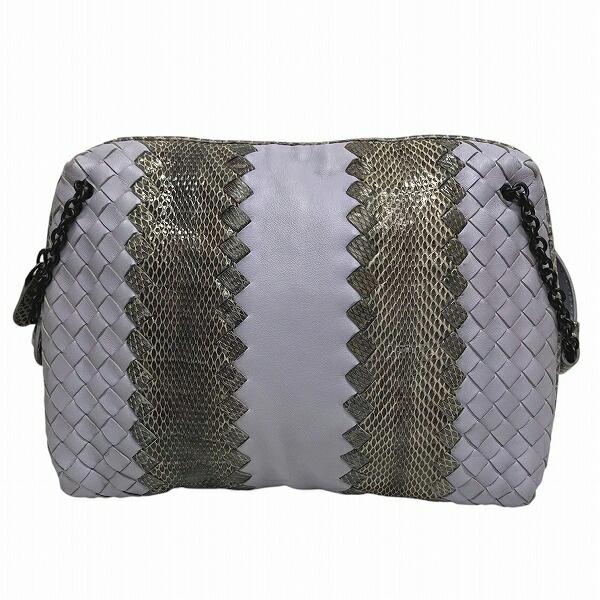 ボッテガ・ヴェネタ イントレチャート レザー パイソン バッグ ショルダーバッグ 【中古】 ボッテガ・ヴェネタ イントレチャート レザー パイソン バッグ ショルダーバッグ 【中古】