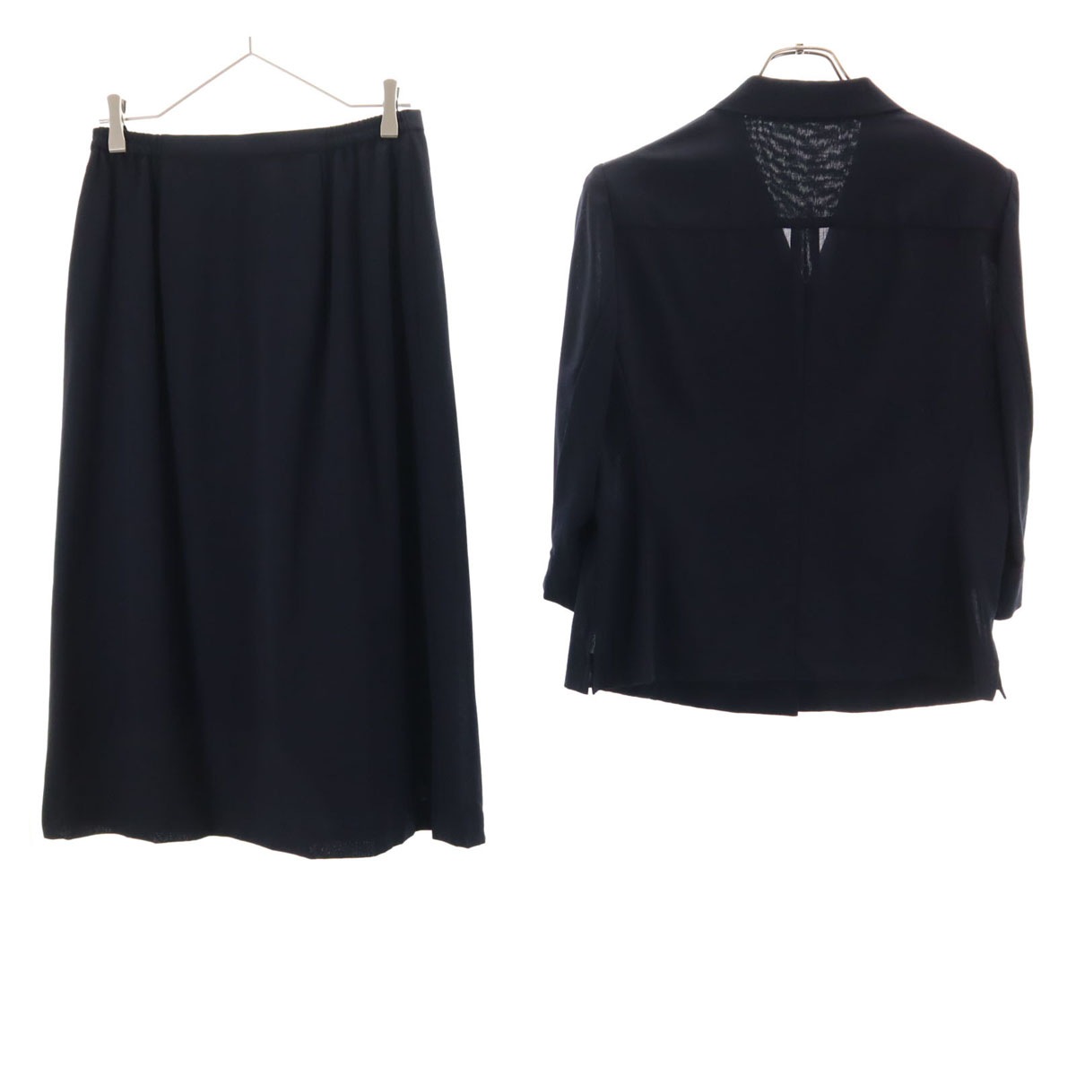 スカートスーツ 上下セットアップ 13 ネイビー系 比翼 レディース 古着 スカートスーツ 上下セットアップ 13 ネイビー系 比翼 レディース 古着