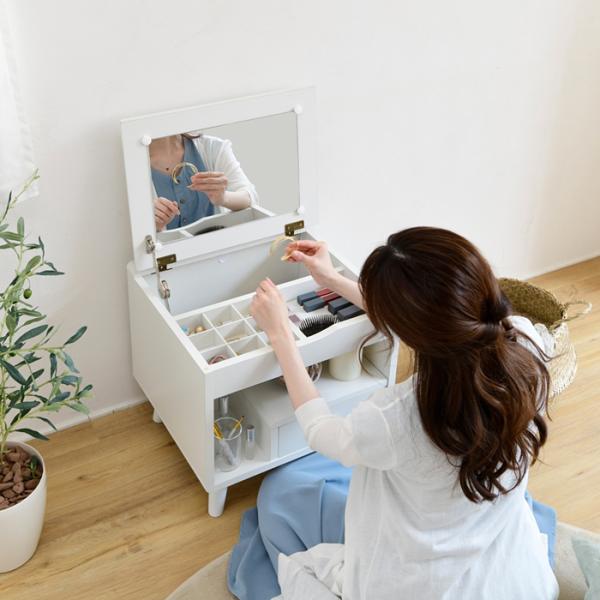 ドレッサー 鏡 ミラー 収納スペース 大容量 引き出し テーブル デスク 机 コンパクト 省スペース 小さい ミニ かわいい おしゃれ 収納 棚 木目 北欧 1人暮らし