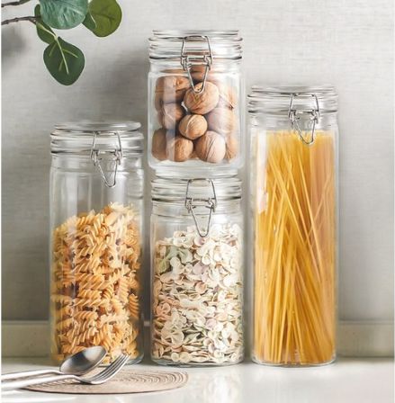 チャイナダ 多用途 密閉 ガラス瓶 薄型 800ml 4個 チャイナダ 多用途 密閉 ガラス瓶 薄型 800ml 4個