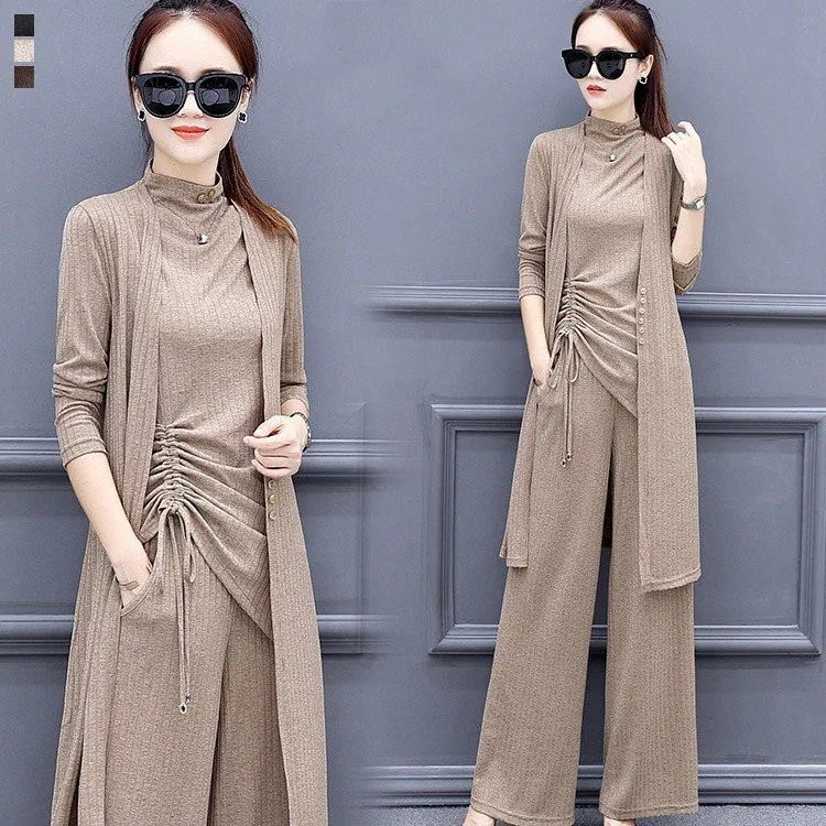 セットアップレディース3点セットトップスカーディガン長袖ガウチョパンツフォーマル大き