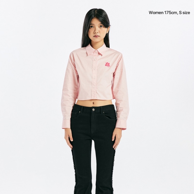 FALLETTフラワーポイントクロップシャツピンク