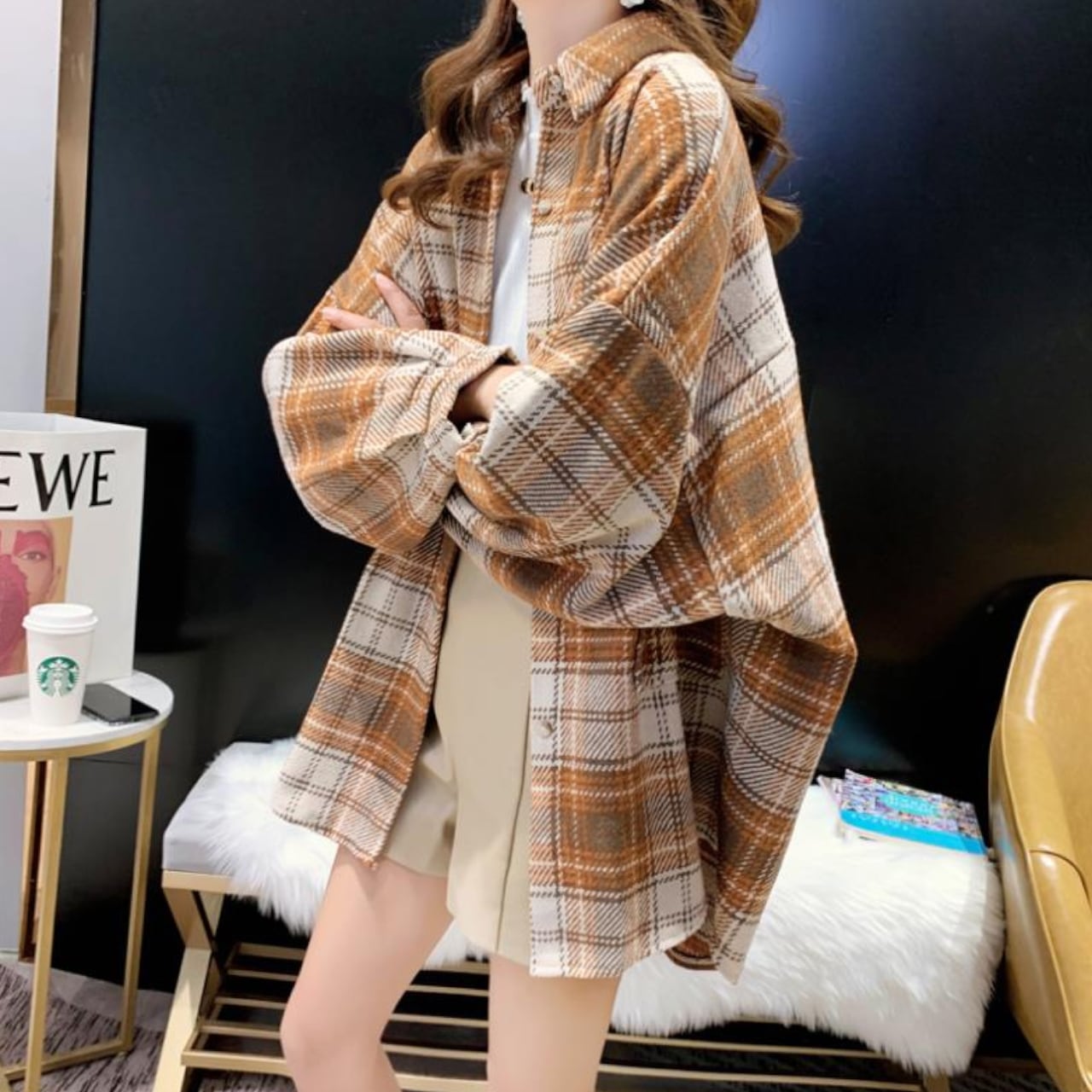 アウター シャツ ジャケット コート  レギュラー丈 長袖 ふわふわ ウール かわいい 大人可愛い おしゃれ こなれ感 ラフ ルーズ 主役級 抜け感 チェック柄 春 秋 アウター シャツ ジャケット コート レギュラー丈 長袖 ふわふわ