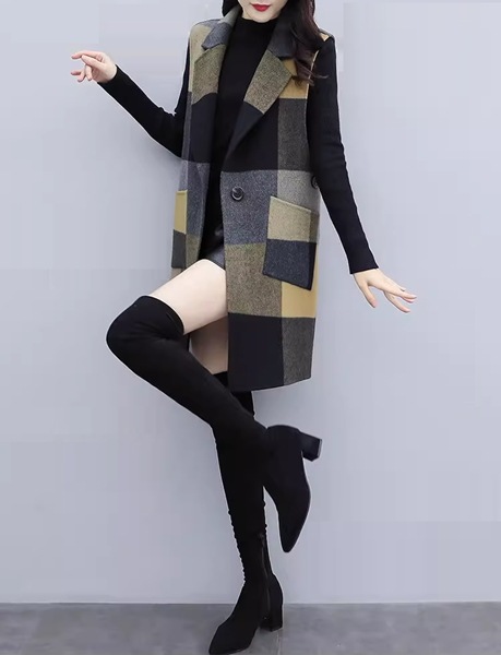 レディース コートウールベストトップス ベスト 袖なし ノースリーブ ストレートミドル丈 ミディアム丈 ウェーブカラー POLO襟 ルースタイプ 中厚手 ルーズ 芸術的 優しい チェック シーズンレス レディース コートウールベストトップス ベスト 袖なし ノースリーブ ストレートミドル丈 ミディアム丈 ウェーブカラー POLO襟 ルースタイプ 中厚手 ルーズ 芸術的 優しい チェック シーズンレス