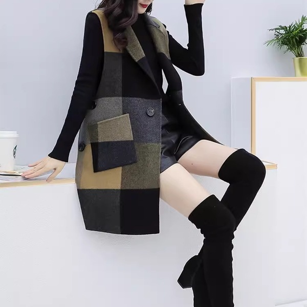 レディース コートウールベストトップス ベスト 袖なし ノースリーブ ストレートミドル丈 ミディアム丈 ウェーブカラー POLO襟 ルースタイプ 中厚手 ルーズ 芸術的 優しい チェック シーズンレス レディース コートウールベストトップス ベスト 袖なし ノースリーブ ストレートミドル丈 ミディアム丈 ウェーブカラー POLO襟 ルースタイプ 中厚手 ルーズ 芸術的 優しい チェック シーズンレス