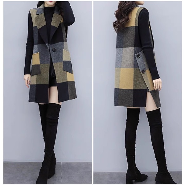 レディース コートウールベストトップス ベスト 袖なし ノースリーブ ストレートミドル丈 ミディアム丈 ウェーブカラー POLO襟 ルースタイプ 中厚手 ルーズ 芸術的 優しい チェック シーズンレス レディース コートウールベストトップス ベスト 袖なし ノースリーブ ストレートミドル丈 ミディアム丈 ウェーブカラー POLO襟 ルースタイプ 中厚手 ルーズ 芸術的 優しい チェック シーズンレス