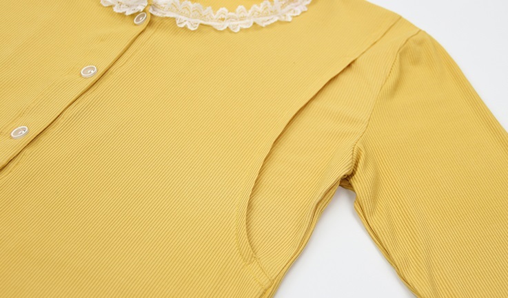 【日本未発売/送料無料】マタニティ パジャマ レース ラウンドネック 長袖 前開き 授乳口付き