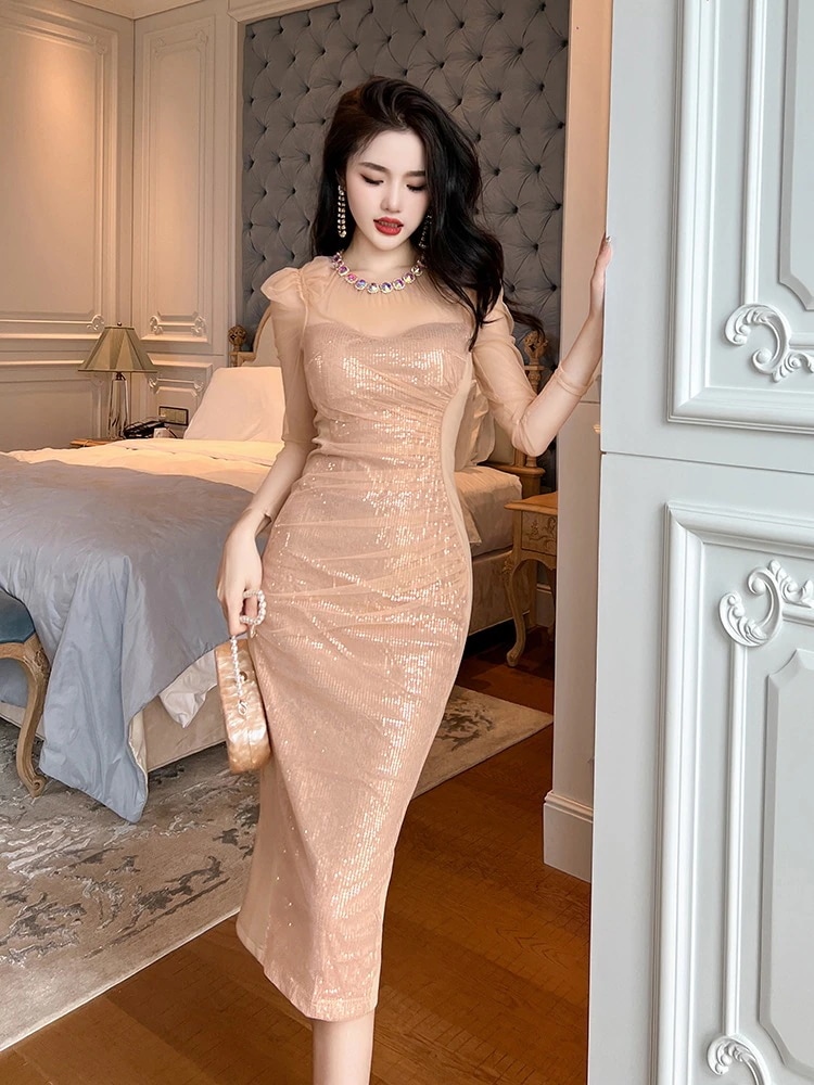 2024 秋 ワンピース ドレス 秋 レース ル スリット チャイナ 花柄 キャバ 大人 ウェディング 結婚式 ドレス パーティードレス お呼ばれ 披露宴