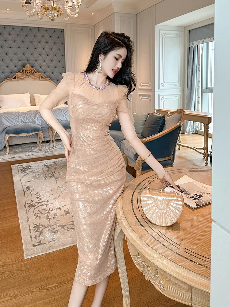 2024 秋 ワンピース ドレス 秋 レース ル スリット チャイナ 花柄 キャバ 大人 ウェディング 結婚式 ドレス パーティードレス お呼ばれ 披露宴