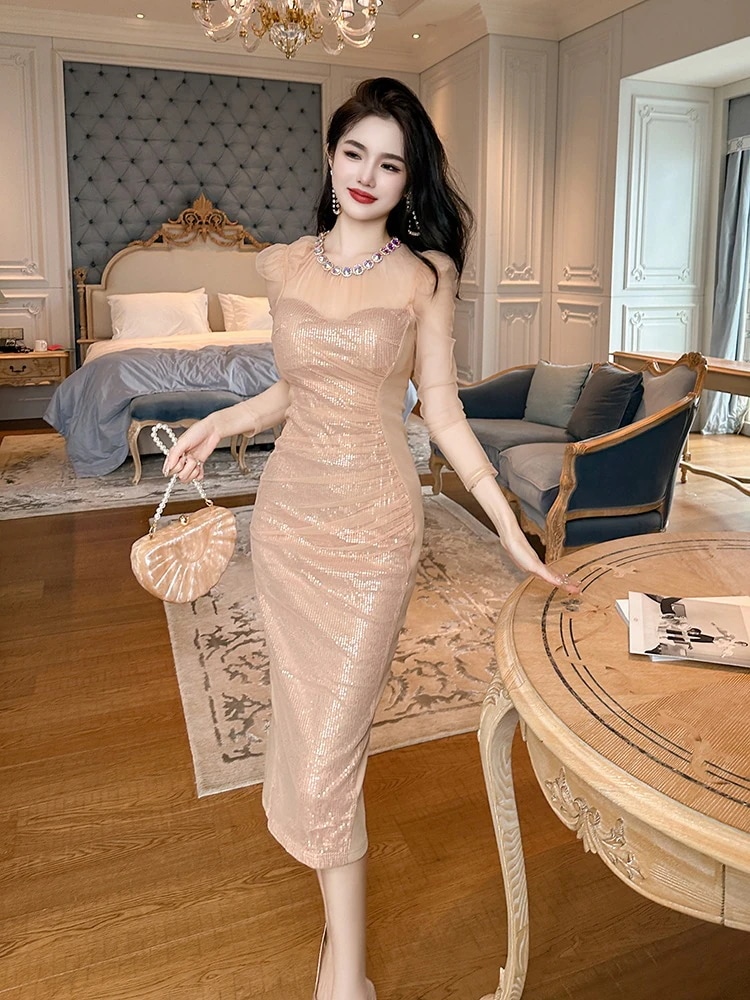 2024 秋 ワンピース ドレス 秋 レース ル スリット チャイナ 花柄 キャバ 大人 ウェディング 結婚式 ドレス パーティードレス お呼ばれ 披露宴