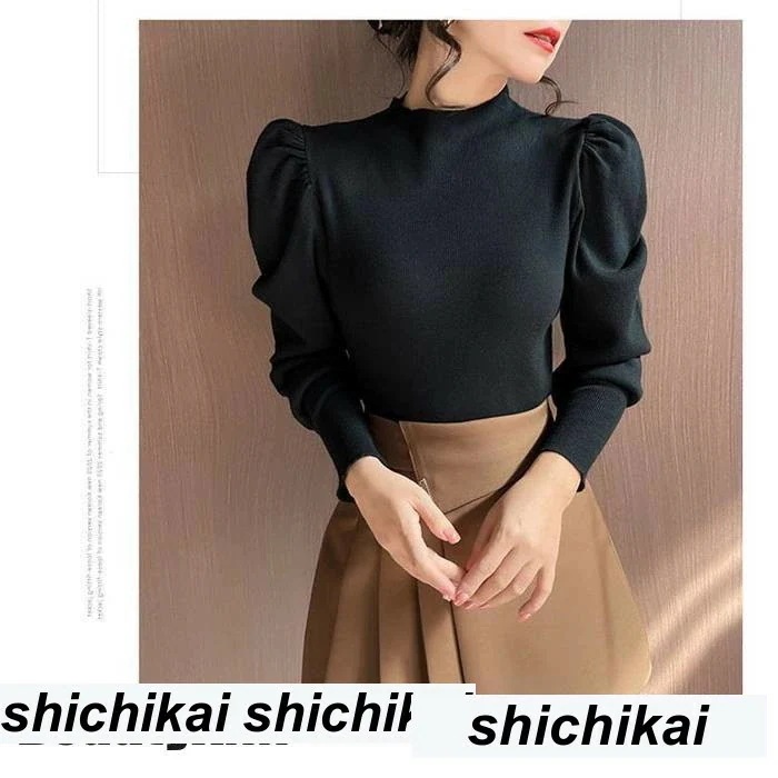 新生活 ック ニット モックネック ボリューム袖 リブニット 長袖 レディース パワーショルダー トップス プチック パワショル プレゼント ギフト