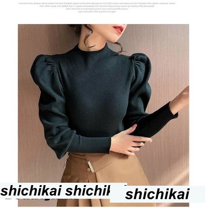 新生活 ック ニット モックネック ボリューム袖 リブニット 長袖 レディース パワーショルダー トップス プチック パワショル プレゼント ギフト