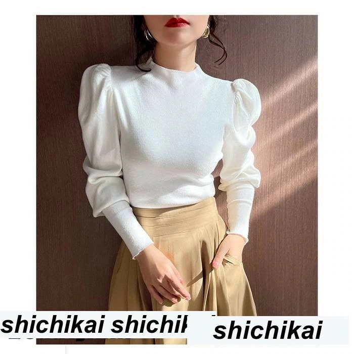 新生活 ック ニット モックネック ボリューム袖 リブニット 長袖 レディース パワーショルダー トップス プチック パワショル プレゼント ギフト