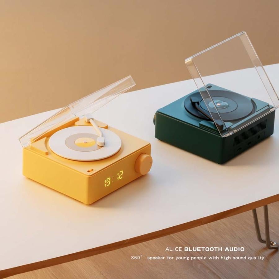 【即納】置き時計 多機能 LED 目覚まし時計 おしゃれ デジタル Bluetooth スピーカー 可愛い レトロ レコード型 コンパクト北欧