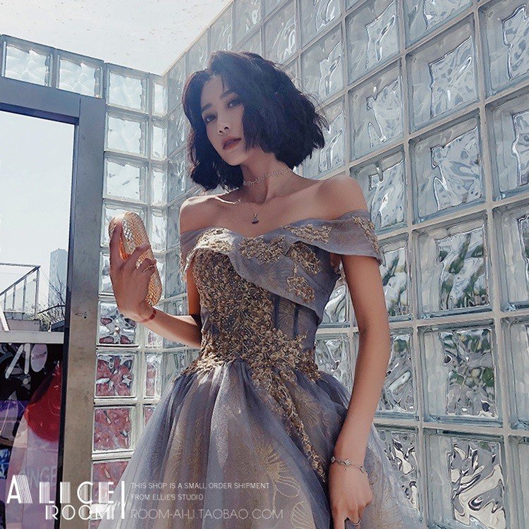 ウェディングドレス レディース ボートネック 刺繍花柄 姫系ドレス 肩出し 結婚式/二次会/成人式/ ウェディングドレス レディース ボートネック 刺繍花柄 姫系ドレス 肩出し 結婚式/二次会/成人式/