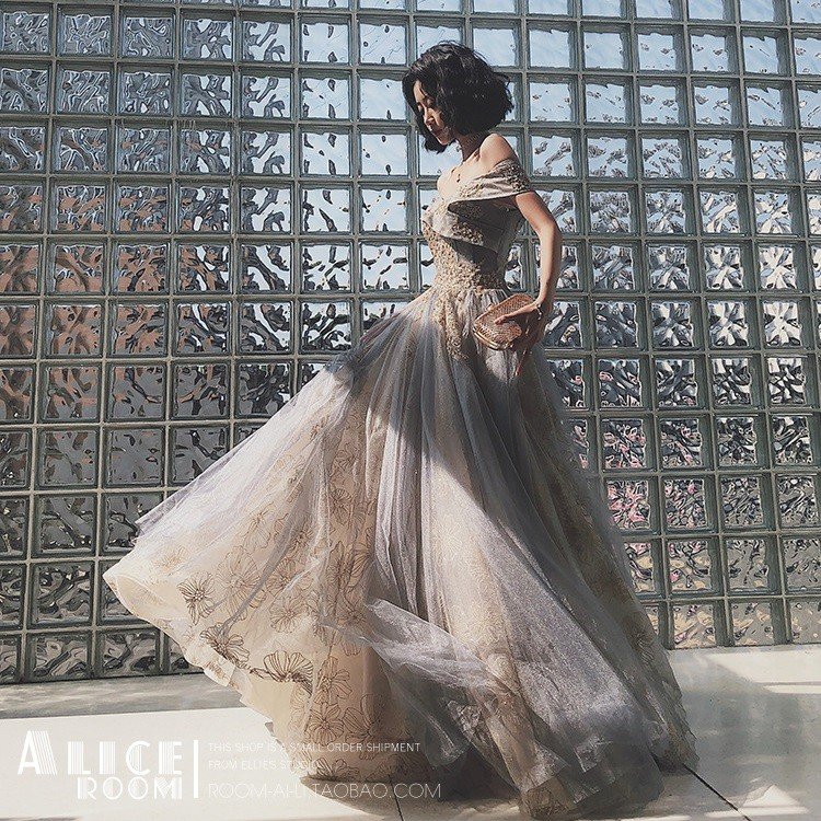 ウェディングドレス レディース ボートネック 刺繍花柄 姫系ドレス 肩出し 結婚式/二次会/成人式/ ウェディングドレス レディース ボートネック 刺繍花柄 姫系ドレス 肩出し 結婚式/二次会/成人式/