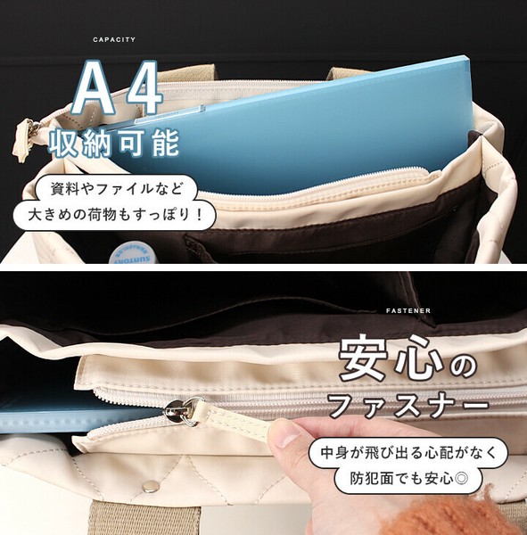 トートバッグ ファスナー ナイロン 軽量 仕切り ポケット 撥水 大容量 LIZDAYS リズデイズ