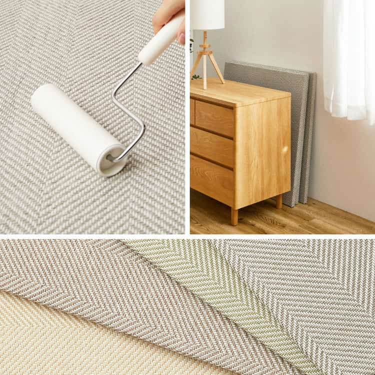 同色12枚セット ファブリック置き畳 ボーナ 約82×82×2.5cm 12枚入 へリンボーン柄 カットできる 縁なし へりなし畳 フロア畳 ユニット畳 滑り止め付き