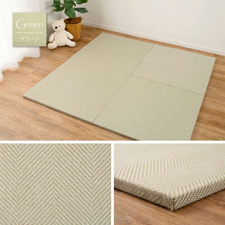 同色12枚セット ファブリック置き畳 ボーナ 約82×82×2.5cm 12枚入 へリンボーン柄 カットできる 縁なし へりなし畳 フロア畳 ユニット畳 滑り止め付き