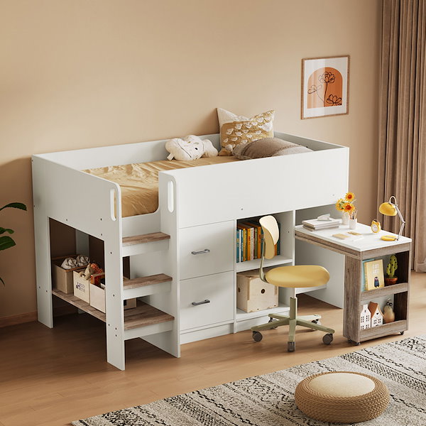 木製　ロフトベッド　システムベッド　階段　ラック　引き出しワゴン 楽天市場】ロフトベッド デスク付き はしご ハイタイプ シングル