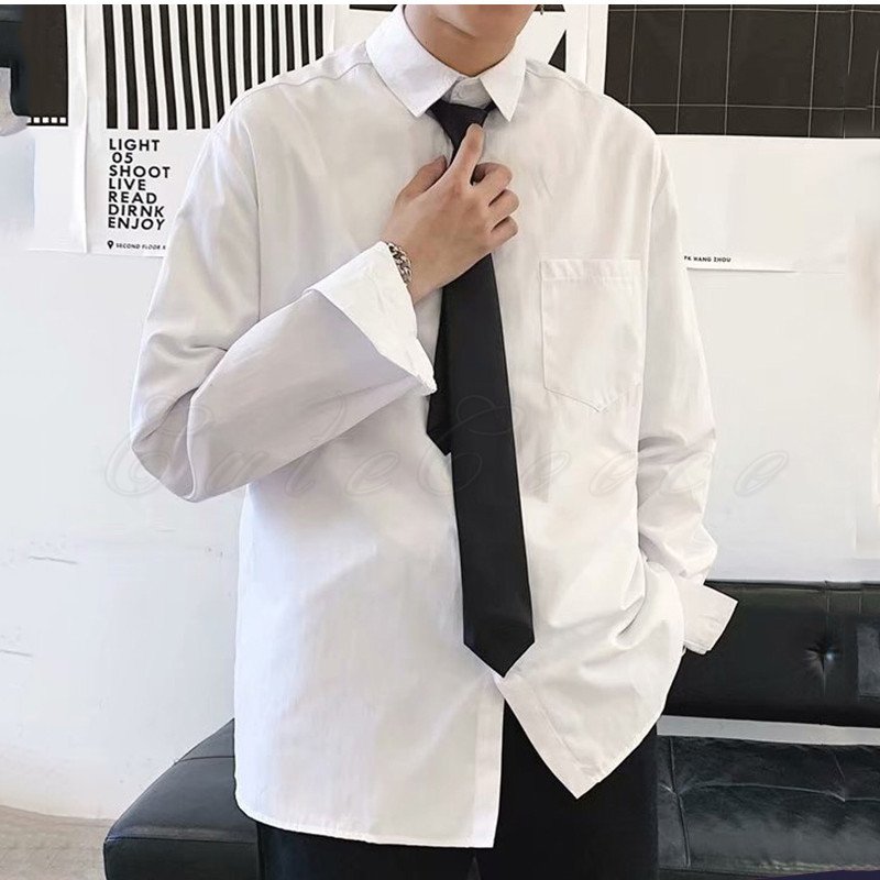 トップス 長袖 折り襟 無地 ネクタイ付き Yシャツ メンズ 白シャツ カジュアル ポケット付 春秋 長袖シャツ 21春夏新色 Www Quartzhotel Mx