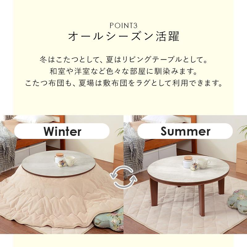 こたつテーブル コタツテーブル 掛け敷き布団 3点セット 円形 丸型 直径80cm リバーシブル天板 木目調 カジュアルコタツ