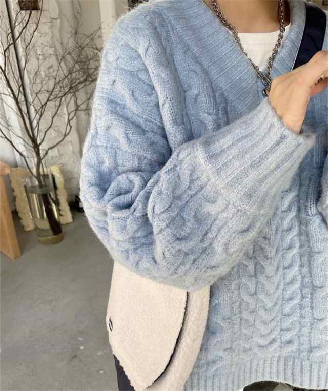 【即納】新作 ニット レディース セーター Vネック ケーブルニット ざっくりニット あぜ編み インナー 長袖 厚手 大きいサイズ 無地