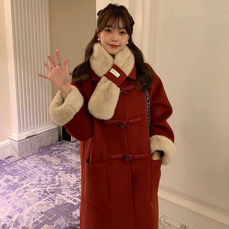 厚手 ラシャコート クリスマスコスチューム 秋冬新作 ホーンバックル ロング アウター レディースファッション ジャケット トップス 厚手 ラシャコート クリスマスコスチューム 秋冬新作 ホーンバックル ロング アウター レディースファッション ジャケット トップス