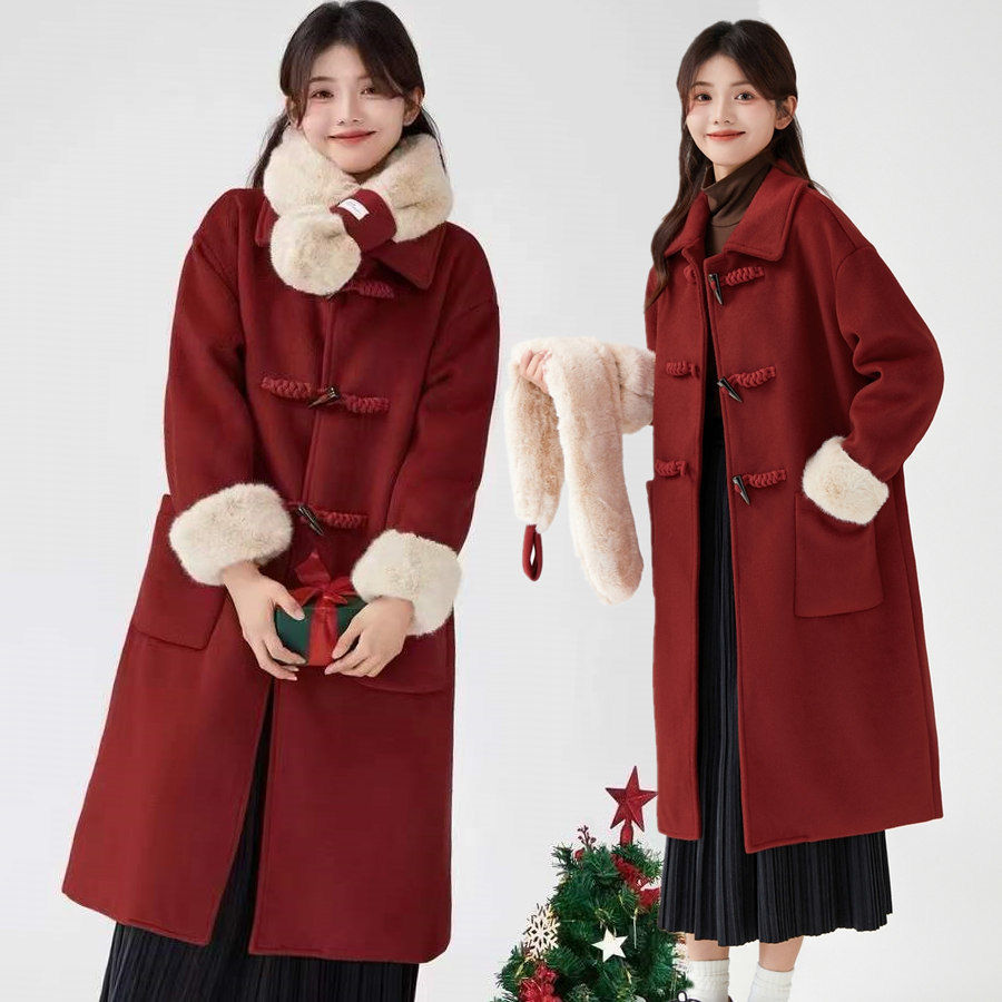 厚手 ラシャコート クリスマスコスチューム 秋冬新作 ホーンバックル ロング アウター レディースファッション ジャケット トップス 厚手 ラシャコート クリスマスコスチューム 秋冬新作 ホーンバックル ロング アウター レディースファッション ジャケット トップス