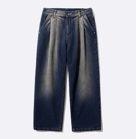 JEMUT] Western Two Tuck Washing Wide Denim Pants デニム