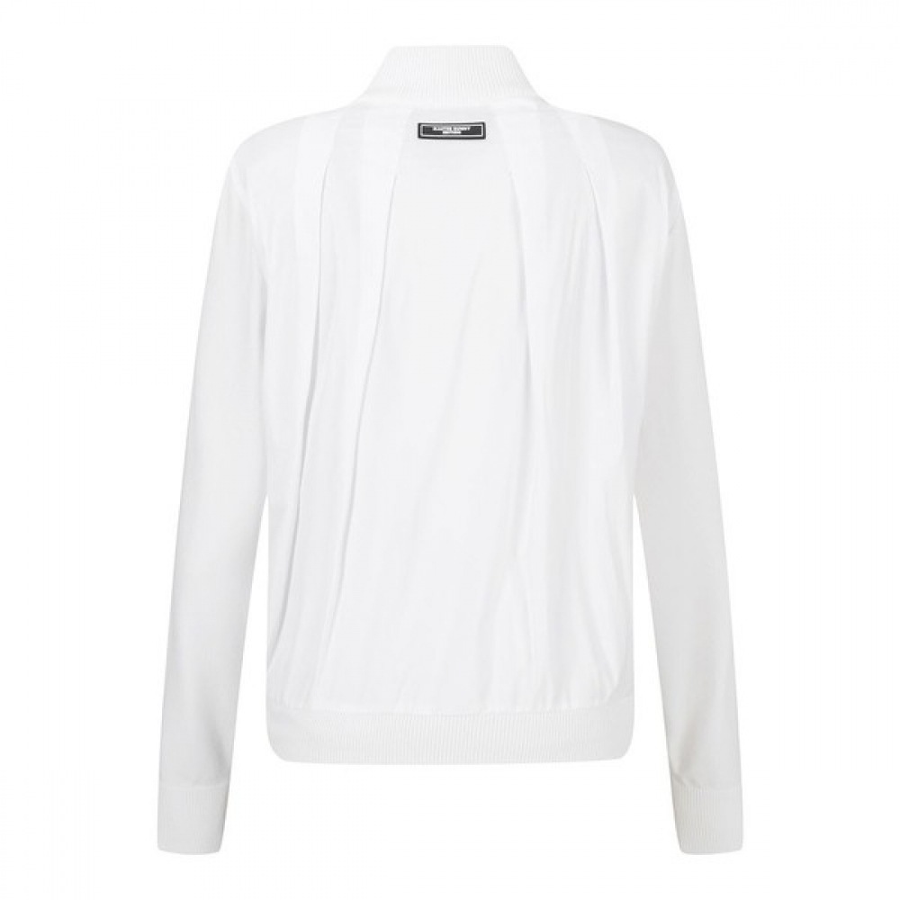 [マスターバニー] レディースロゴラインバックウーブンジップアップカーディガン