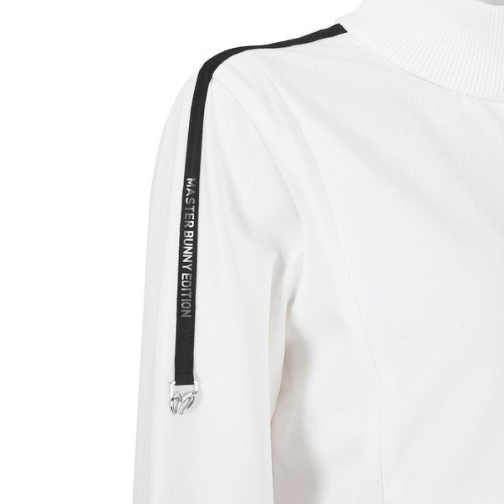 [マスターバニー] レディースロゴラインバックウーブンジップアップカーディガン