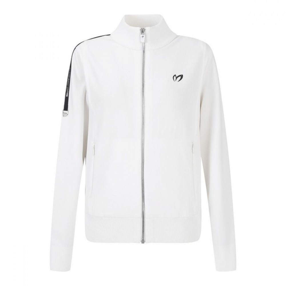 [マスターバニー] レディースロゴラインバックウーブンジップアップカーディガン