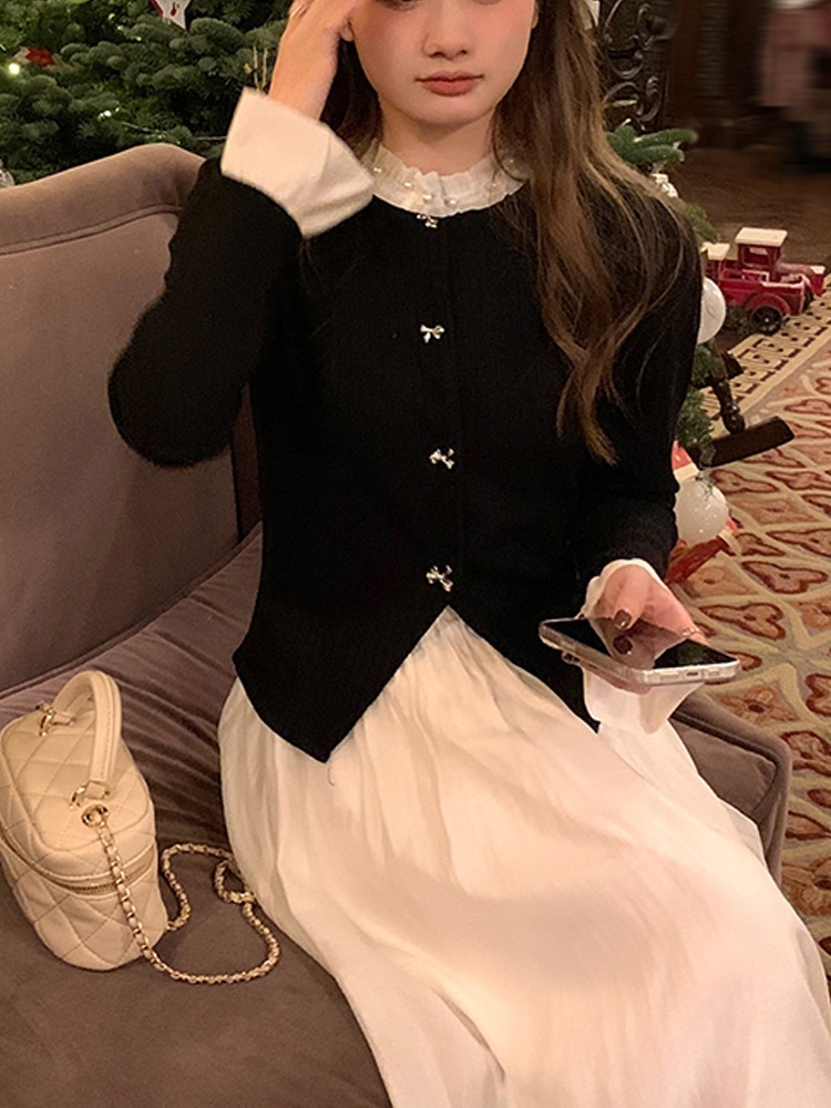 ワンピース Aライン ミモレ丈 ニット カーディガン 異素材 パール 高見え 韓国 フリル スリム タイト 細身 かわいい 大人可愛い きれいめ シンプル デート 上品 おしゃれ mdprevattcaulkingandwaterproofing.com