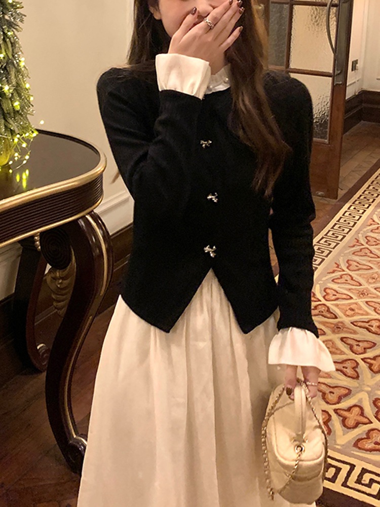 ワンピース Aライン ミモレ丈 ニット カーディガン 異素材 パール 高見え 韓国 フリル スリム タイト 細身 かわいい 大人可愛い きれいめ シンプル デート 上品 おしゃれ mdprevattcaulkingandwaterproofing.com