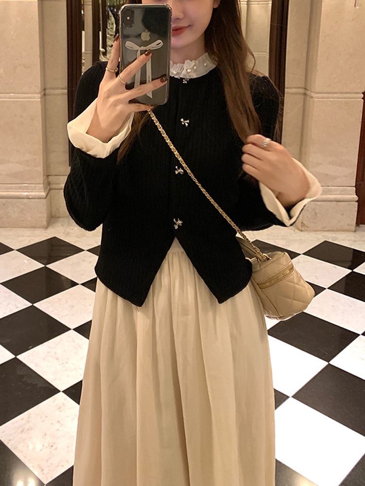 ワンピース Aライン ミモレ丈 ニット カーディガン 異素材 パール 高見え 韓国 フリル スリム タイト 細身 かわいい 大人可愛い きれいめ シンプル デート 上品 おしゃれ mdprevattcaulkingandwaterproofing.com