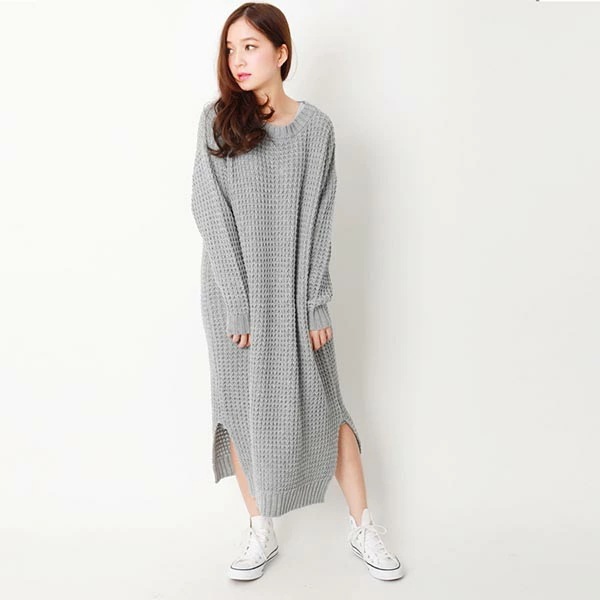 【新作】レディース ロング ワンピース 秋 冬 カジュアル ニット ワッフル 編み スリット ニット 体型カバー マタニティー ぬけ感 ゆったり シルエット 大人 リラックス ベーシック デザイン 【新作】レディース ロング ワンピース 秋 冬 カジュアル ニット ワッフル 編み スリット ニット 体型カバー マタニティー ぬけ感 ゆったり シルエット 大人 リラックス ベーシック デザイン