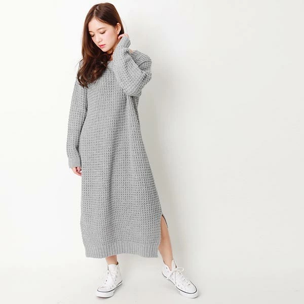 【新作】レディース ロング ワンピース 秋 冬 カジュアル ニット ワッフル 編み スリット ニット 体型カバー マタニティー ぬけ感 ゆったり シルエット 大人 リラックス ベーシック デザイン 【新作】レディース ロング ワンピース 秋 冬 カジュアル ニット ワッフル 編み スリット ニット 体型カバー マタニティー ぬけ感 ゆったり シルエット 大人 リラックス ベーシック デザイン