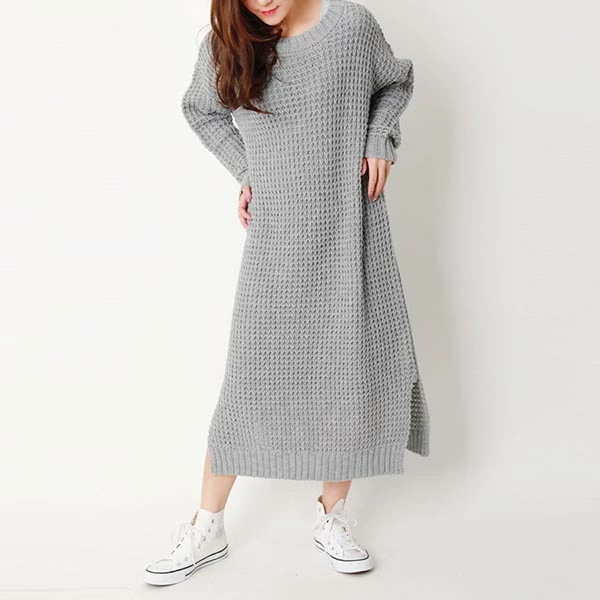 【新作】レディース ロング ワンピース 秋 冬 カジュアル ニット ワッフル 編み スリット ニット 体型カバー マタニティー ぬけ感 ゆったり シルエット 大人 リラックス ベーシック デザイン 【新作】レディース ロング ワンピース 秋 冬 カジュアル ニット ワッフル 編み スリット ニット 体型カバー マタニティー ぬけ感 ゆったり シルエット 大人 リラックス ベーシック デザイン