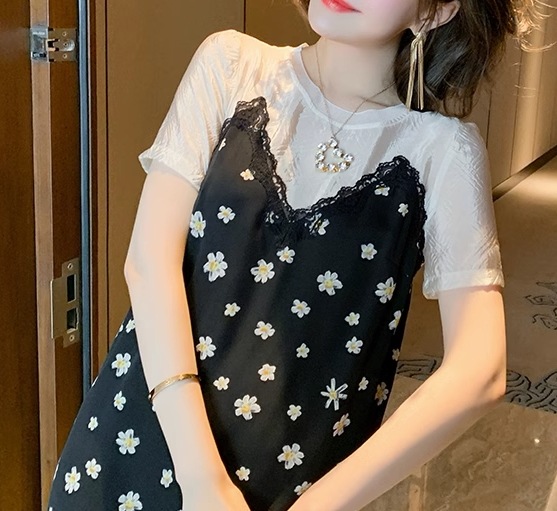 レディース ワンピース ミディアム丈ワンピース カットソーワンピース Tシャツワンピース 半袖 ラウンドネック 切り替えデザイン シースルー かわいい 大人可愛い きれいめ シンプル 上品