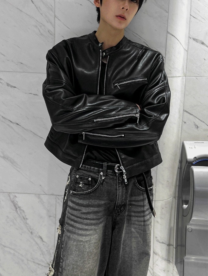 ジャケット・アウター COSYHARUTwo of Premium CropLeatherJacket COSYHARU公式]Premium Crop Leather Jacket