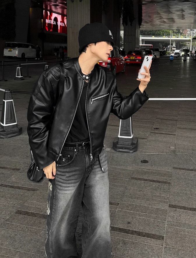 ジャケット・アウター COSYHARUTwo of Premium CropLeatherJacket COSYHARU公式]Premium Crop Leather Jacket