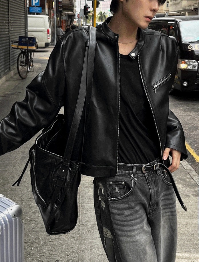 ジャケット・アウター COSYHARUTwo of Premium CropLeatherJacket COSYHARU公式]Premium Crop Leather Jacket