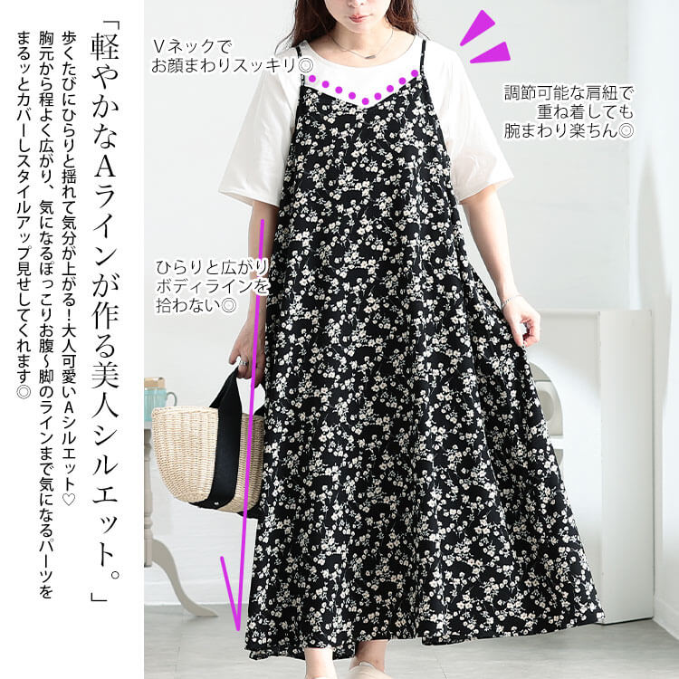 大きいサイズ レディース ワンピース 後レースアップキャミワンピース ワンピ ロングワンピース キャミワンピース ロング マキシ キャミ ノースリーブ 花柄 小花柄 フレア レースアップ Aライン 夏