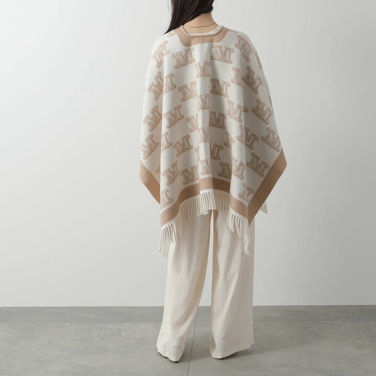 MAX MARA Studio マックスマーラ ステュディオ ケープ FRINESTD フリネスト レディース Mロゴ フリンジ ポンチョ ウール ピンブローチ