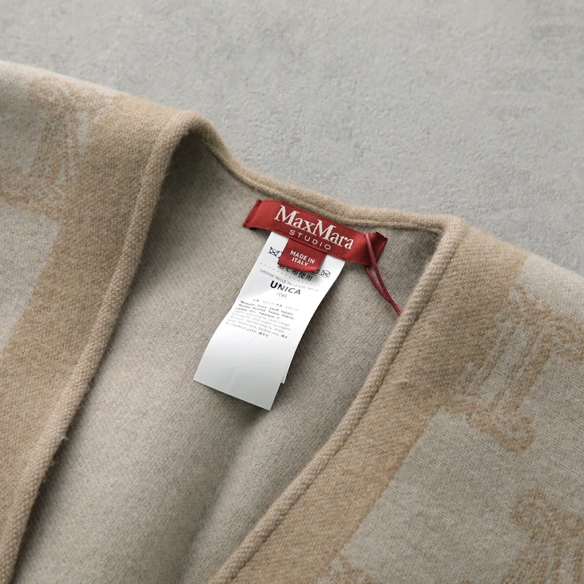 MAX MARA Studio マックスマーラ ステュディオ ケープ FRINESTD フリネスト レディース Mロゴ フリンジ ポンチョ ウール ピンブローチ