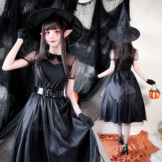 魔女 コスプレ ハロウィン とんがり帽子が可愛い コスチューム