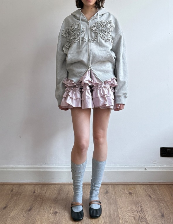 25SS Rose Frill Oversized-Fit Hooded Zip-Up (2 COLORS) 25SS Rose Frill Oversized-Fit Hooded Zip-Up (2 COLORS)