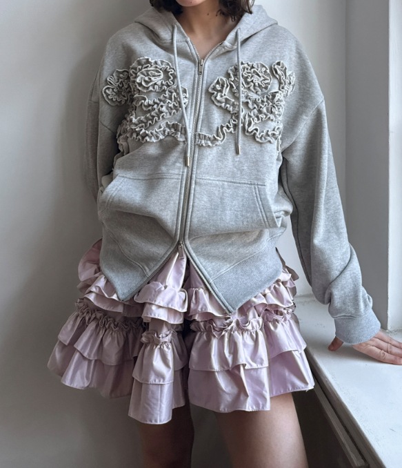 25SS Rose Frill Oversized-Fit Hooded Zip-Up (2 COLORS) 25SS Rose Frill Oversized-Fit Hooded Zip-Up (2 COLORS)