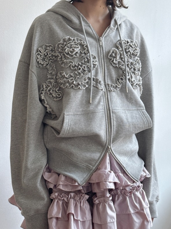 25SS Rose Frill Oversized-Fit Hooded Zip-Up (2 COLORS) 25SS Rose Frill Oversized-Fit Hooded Zip-Up (2 COLORS)